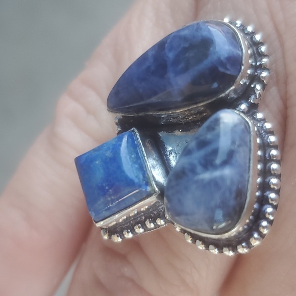 New Sodalite and Lapis Lazuli 925 Silver Ring. - Picture 12 of 13